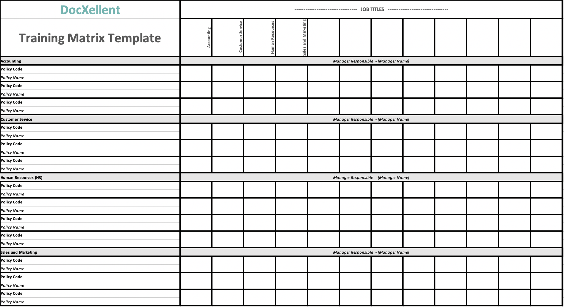 Blank Training Matrix Template My XXX